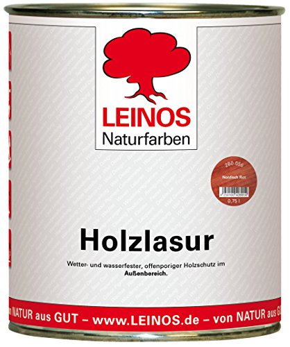 Wetterfeste Holzlasur für Außen 056 Nordisch Rot 0,75 Liter – offenporiger Holzschutz mit Filmschutz gegen Pilzbefall – für Fenster, Türen, Zäune & Pergolen – wasserabweisend, lasierend Wetterfeste Holzlasur für Außen 056 Nordisch Rot 0,75 Liter – offenporiger Holzschutz mit Filmschutz gegen Pilzbefall – für Fenster, Türen, Zäune & Pergolen – wasserabweisend, lasierend von Leinos Naturfarben