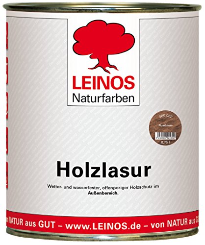 Wetterfeste Holzlasur für außen 062 Nussbaum 0,75 l – offenporiger Holzschutz mit Filmschutz gegen Pilzbefall – für Fenster, Türen, Zäune & Pergolen – wasserabweisend, lasierend Wetterfeste Holzlasur für außen 062 Nussbaum 0,75 l – offenporiger Holzschutz mit Filmschutz gegen Pilzbefall – für Fenster, Türen, Zäune & Pergolen – wasserabweisend, lasierend von Leinos Naturfarben