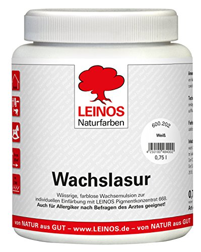 Leinos 600 Wachslasur für Innen 202 Weiß 0,75 l von Leinos