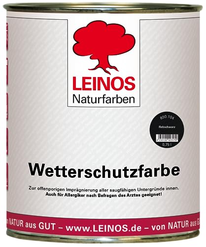 LEINOS Wetterschutzfarbe 750 ml | Rebschwarz Holzlasur für Holzfassaden Fenster Gartenhäuser | wetterbeständige Deckfarbe, effektive Versiegelung, langanhaltender Schutz auf Ölbasis im Außenbereich von Leinos Naturfarben