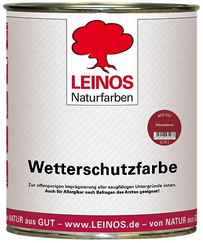 LEINOS Wetterschutzfarbe 750 ml | Schwedenrot Holzlasur für Holzfassaden Fenster Gartenhäuser | wetterbeständige Deckfarbe, effektive Versiegelung, langanhaltender Schutz auf Ölbasis im Außenbereich von Leinos Naturfarben