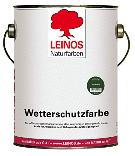 LEINOS Wetterschutzfarbe 2,5 l | Tannengrün Holzlasur für Holzfassaden Fenster Gartenhäuser | wetterbeständige Deckfarbe, effektive Versiegelung, langanhaltender Schutz auf Ölbasis im Außenbereich von Leinos Naturfarben