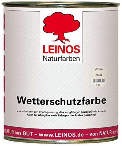 LEINOS Wetterschutzfarbe 750 ml | Altweiß Holzlasur für Holzfassaden Fenster Gartenhäuser | wetterbeständige Deckfarbe, effektive Versiegelung, langanhaltender Schutz auf Ölbasis im Außenbereich von Leinos Naturfarben