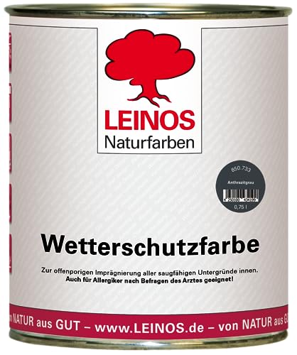 LEINOS Wetterschutzfarbe 750 ml | Anthrazitgrau für Holzfassaden Fenster Gartenhäuser | wetterbeständige Deckfarbe,Schutz auf Ölbasis im Außenbereich von Leinos Naturfarben