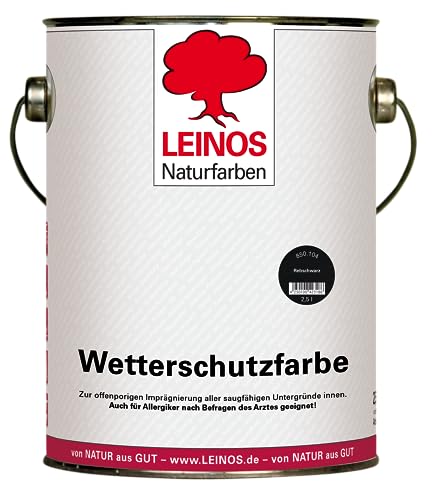 LEINOS Wetterschutzfarbe 2,5 l | Rebschwarz Holzlasur für Holzfassaden Fenster Gartenhäuser | wetterbeständige Deckfarbe, effektive Versiegelung, langanhaltender Schutz auf Ölbasis im Außenbereich von Leinos Naturfarben