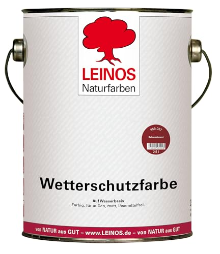 LEINOS Wetterschutzfarbe auf Wasserbasis 855 –2,5 l Schweden-Rot- Lösemittelfreier, matter Anstrich für unbehandelte Holzkonstruktionen im Außenbereich, ideal für sägeraues Holz von Leinos Naturfarben