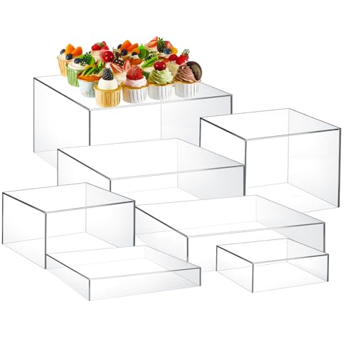 Leinuosen 7-teiliges Buffet-Erhöhungs-Set aus Acryl, 15,2 cm, 17,8 cm, 20,3 cm, 22,9 cm, 25,4 cm, 27,9 cm, 30,5 cm, Lebensmittelerhöhungen für Buffettisch, 5-seitige Displaywürfelbox mit hohlem Boden, von Leinuosen