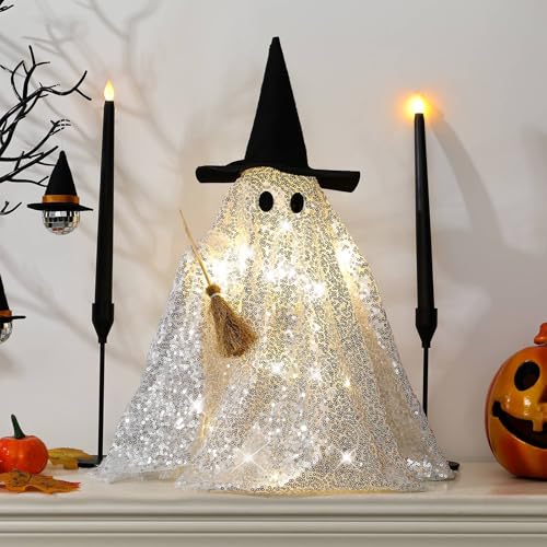 Leinuosen Beleuchtete Disko-Geister, Halloween-Dekorationen, gruselige Geister für den Innenbereich, mit Lichterkette, Hexenhüte, Besen, Halloween-Tischdekoration für Zuhause, Party, Tisch, Kaminsims Leinuosen Beleuchtete Disko-Geister, Halloween-Dekorationen, gruselige Geister für den Innenbereich, mit Lichterkette, Hexenhüte, Besen, Halloween-Tischdekoration für Zuhause, Party, Tisch, Kaminsims von Leinuosen