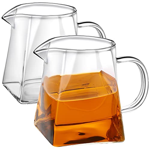 Leinuosen Kleine Glaskanne mit Ausgießer, Milchaufschäumkrug, elegante Form, für Kaffee, Tee, Milch, Milchkännchen, kreativer Milchaufschäumer, Tasse (quadratischer Stil, 350 ml) von Leinuosen