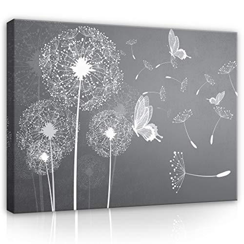 Leinwandbild Bilder Pusteblume Blumen Grau 100x75 cm - Bild auf Leinwand Kunstdruck modern Wandbilder XXL Wanddekoration Design Wand Bild von Leinwandbild Consalnet