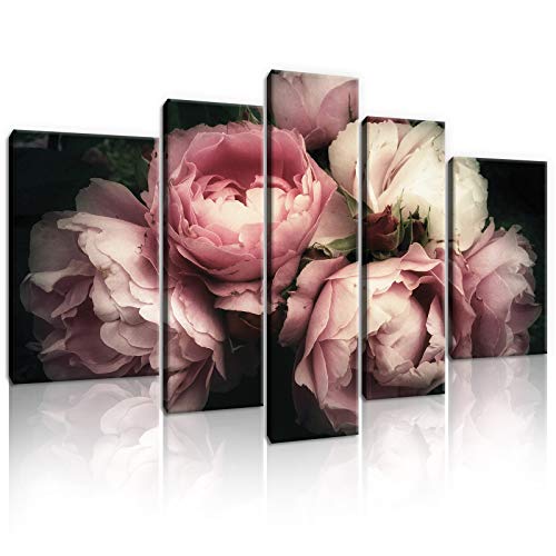 Forwall Leinwandbild Blumen Rose XXL SET - Modern Wandbilder Bild auf Leinwand Bilder Wandbild Wohnzimmer Schlafzimmer - 170cmx100cm [1x30x100/2x30x80/2x40x60] von Leinwandbild Consalnet