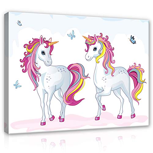 Forwall Leinwandbild Canvas Einhorn Kinderzimmer Mädchen - Rosa Schmetterling Wandbilder für Kinder Bild Kunstdruck Kinderbild Wanddekoration 13241O1 100cm x 75cm von Leinwandbild Consalnet