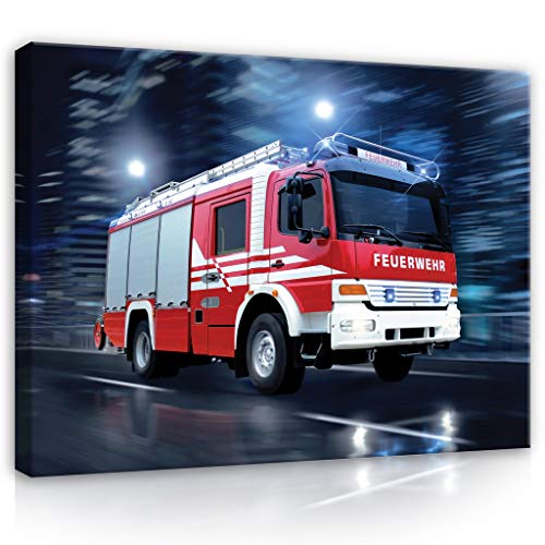 FVLFIL Forwall Leinwandbild Canvas Feuerwehr Auto Kinderzimmer - Leinwand Bilder Wandbilder für Kinder Bild Kunstdruck Kinderbild Wanddekoration PP1499O1 100cm x 75cm von Leinwandbild Consalnet