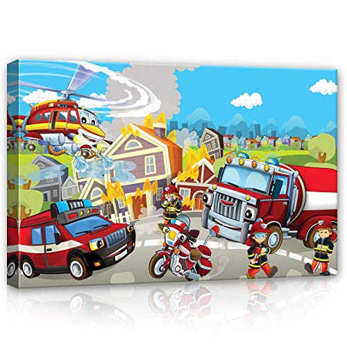 Forwall Leinwandbild Canvas Feuerwehr Kinderzimmer - Junge Helikopter Wandbilder für Kinder Bild Kunstdruck Kinderbild Wanddekoration 12548O4 60cm x 40cm von Leinwandbild Consalnet