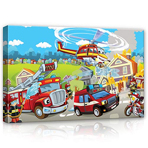 Forwall Leinwandbild Canvas Feuerwehr Kinderzimmer - Junge Helikopter Wandbilder für Kinder Bild Kunstdruck Kinderbild Wanddekoration 12549O4 60cm x 40cm von Leinwandbild Consalnet