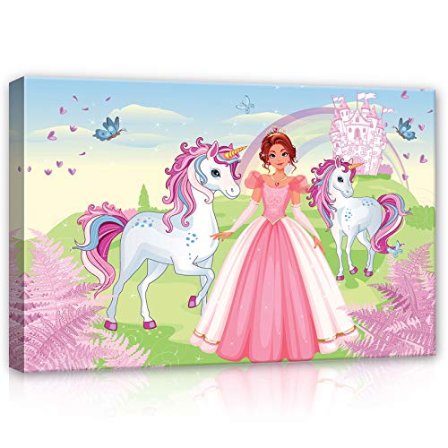 Forwall Leinwandbild Canvas Prinzessin Einhorn Kinderzimmer - Mädchen Rosa Schmetterling Wandbilder für Kinder Bild Kunstdruck Kinderbild Wanddekoration 13240O4 60cm x 40cm von Leinwandbild Consalnet