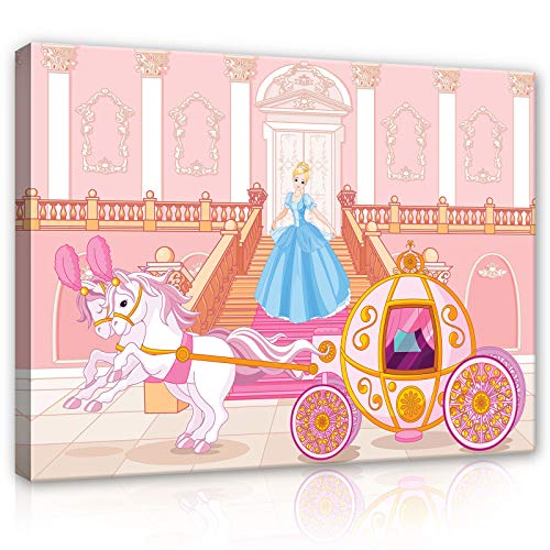 Forwall Leinwandbild Canvas Prinzessin Kinderzimmer - Mädchen Kutsche Rosa BallWandbilder für Kinder Bild Kunstdruck Kinderbild Wanddekoration 12542O1 100cm x 75cm von Leinwandbild Consalnet