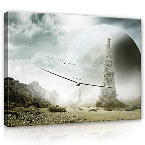 Forwall Leinwandbild Canvas Segelflugzeug Kinderzimmer - Junge Mond Wandbilder für Kinder Bild Kunstdruck Kinderbild Wanddekoration 13195O1 100cm x 75cm von Leinwandbild Consalnet