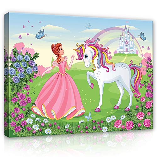 Forwall Leinwandbild CanvasEinhorn Kinderzimmer Mädchen - Rosa Schmetterling Wandbilder für Kinder Bild Kunstdruck Kinderbild Wanddekoration 13238O1 100cm x 75cm von Leinwandbild Consalnet