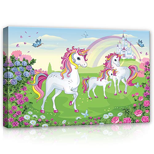 Forwall Leinwandbild Kinderzimmer Mädchen Einhorn 60x40 cm - Rosa Schmetterling Canvas Wandbilder für Kinder Bild auf Leinwand Bilder Kunstdruck Kinderbild Wanddekoration von Leinwandbild Consalnet