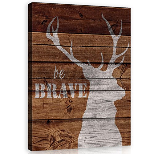 Leinwandbild Tiere Hirsch Holzoptik Bilder Canvas - 80x60 cm Groß XXL Braun Leinwandbilder Wandbild Wandbilder Bild auf Leinwand Leinwandbilder Wohnzimmer Schlafzimmer von Leinwandbild Consalnet