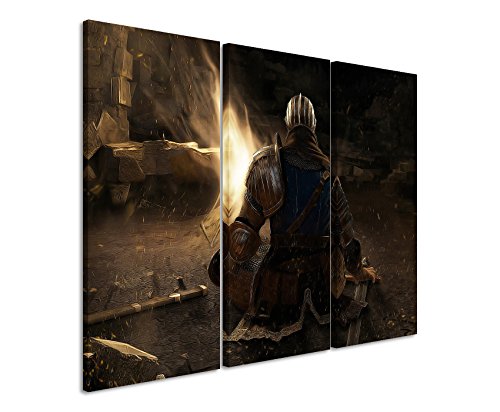 Leinwandbild 3 teilig Dark_Souls_Game_3x90x40cm (Gesamt 120x90cm) _Ausführung schöner Kunstdruck auf echter Leinwand als Wandbild auf Keilrahmen von Bilderwelten