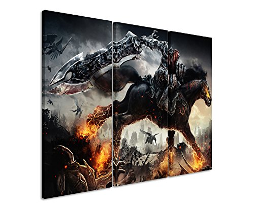 Leinwandbild 3 teilig Darksiders_War_Rides_3x90x40cm (Gesamt 120x90cm) _Ausführung schöner Kunstdruck auf echter Leinwand als Wandbild auf Keilrahmen von Leinwandbilder 3teilig 130x90cm