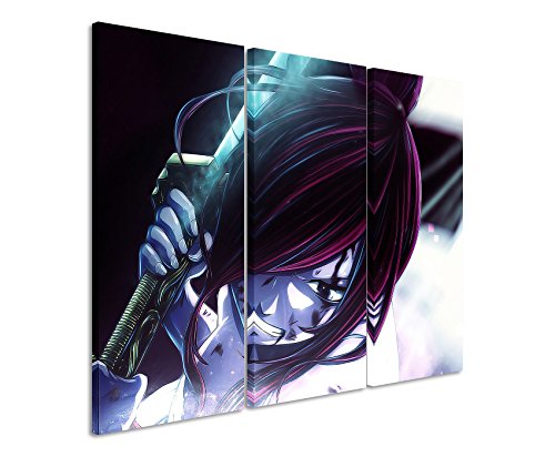 Leinwandbild 3 teilig Erza_Scarlet_Fairy_Tail_3x90x40cm (Gesamt 120x90cm) _Ausführung schöner Kunstdruck auf echter Leinwand als Wandbild auf Keilrahmen von Bilderwelten