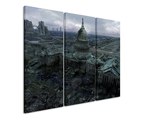 Leinwandbild 3 teilig Fallout_3_Capitol_Building_3x90x40cm (Gesamt 120x90cm) _Ausführung schöner Kunstdruck auf echter Leinwand als Wandbild auf Keilrahmen von Leinwandbilder 3teilig 130x90cm