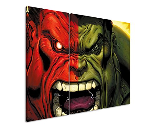Leinwandbild 3 teilig Red_Hulk_vs_Green_Hulk_3x90x40cm (Gesamt 120x90cm) _Ausführung schöner Kunstdruck auf echter Leinwand als Wandbild auf Keilrahmen von Leinwandbilder 3teilig 130x90cm