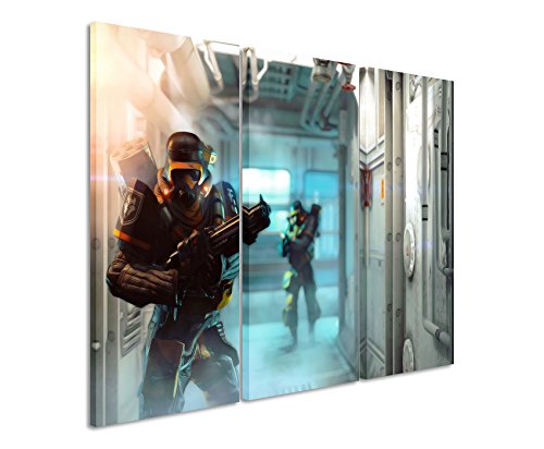 Leinwandbild 3 teilig Wolfenstein_The_New_Order_3x90x40cm (Gesamt 120x90cm) _Ausführung schöner Kunstdruck auf echter Leinwand als Wandbild auf Keilrahmen von Leinwandbilder 3teilig 130x90cm
