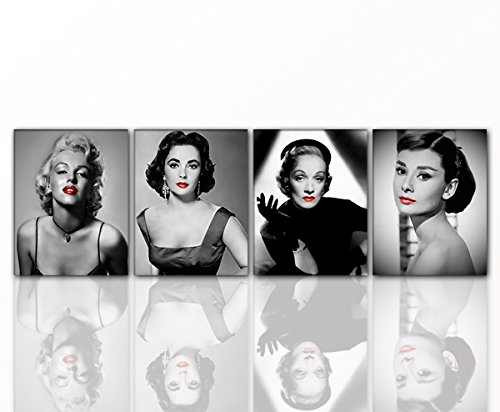 Leinwandbild Diven Set 4-teilig je 40x50cm Marilyn Monroe, Audrey Hepburn, Marlene Dietrich, Liz Taylor. Wandbild auf Keilrahmen. Geschenkidee Modern. Qualität aus Deutschland. von Leinwandbilder 3teilig 130x90cm