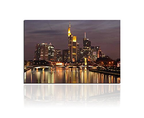 Leinwandbild Frankfurt Skyline bei Nacht 80x120cm. Wandbild auf Keilrahmen. Geschenkidee Modern. Qualität aus Deutschland. von Leinwandbilder 3teilig 130x90cm