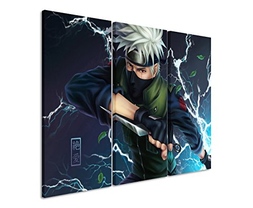 Leinwandbilder 3 teilig Kakashi_Naruto_3x90x40cm (Gesamt 120x90cm) _Ausführung schöner Kunstdruck auf echter Leinwand als Wandbild auf Keilrahmen von Leinwandbilder 3teilig 130x90cm