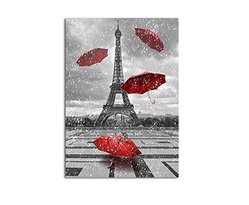 Wandbild XXL Abstrakt Eifelturm Paris rote Regenschirme Eyecatcher auf Leinwand und Keilrahmen. Beste Qualität, handgefertigt in Deutschland! 120x80cm von Leinwandbilder 3teilig 130x90cm