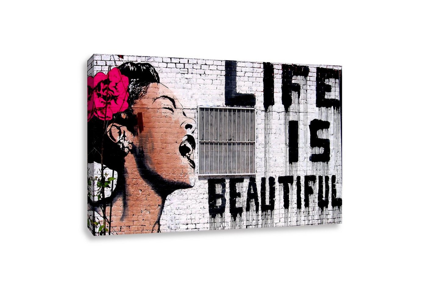 Leinwando Gemälde Banksy Leinwandbild / Life is beautiful - Streetart und graffiti Art wandbild von Leinwando