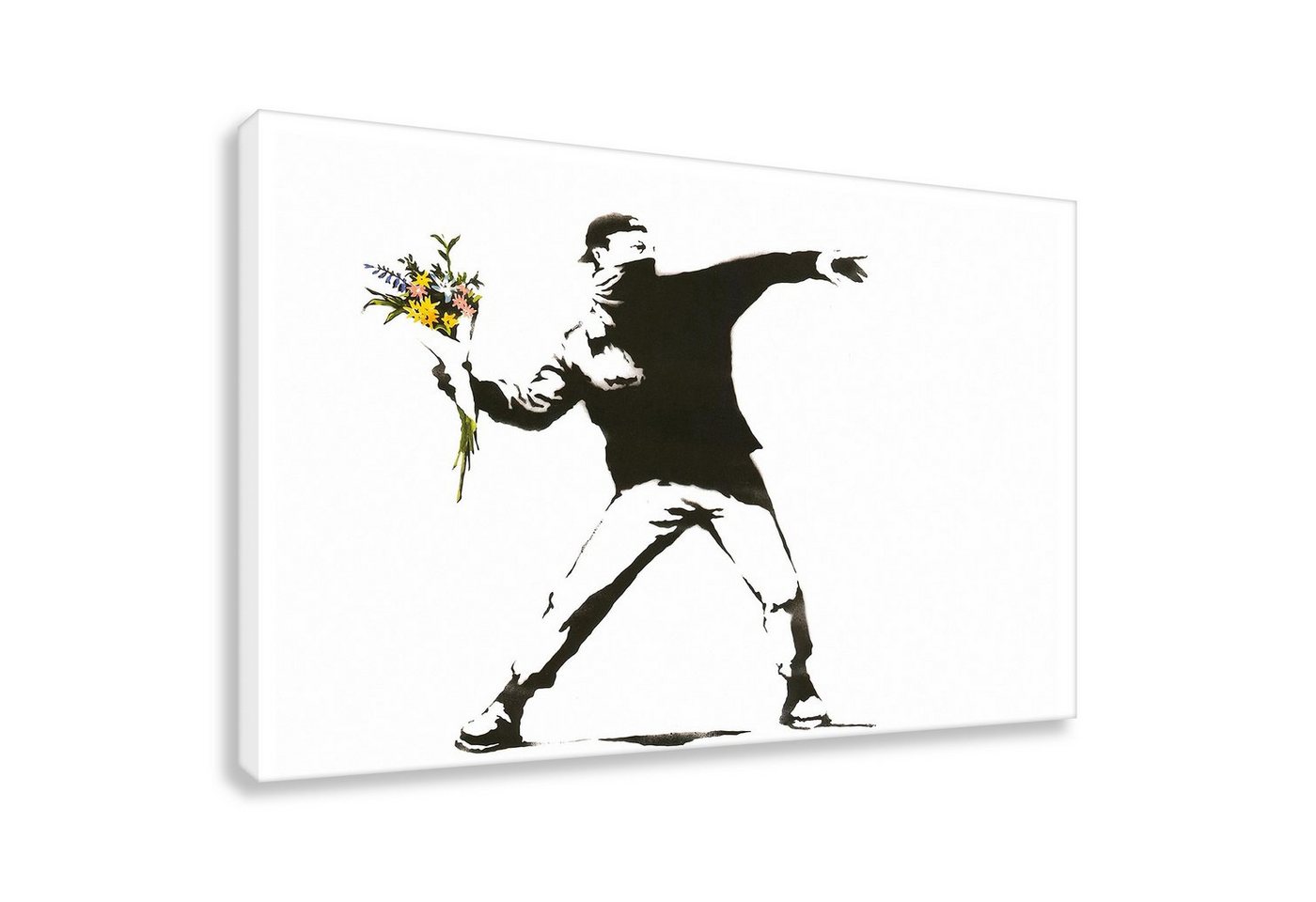 Leinwando Gemälde Banksy Leinwandbilder Flower Riot Quer light / Streetart Bilder fertig zum Aufhängen /Blumenwerfer von Leinwando