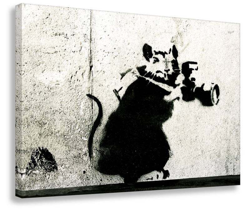 Leinwando Gemälde Banksy Pop Art Bilder/ Ratte mit Kamera -RatCam / Street Art Graffiti von Leinwando