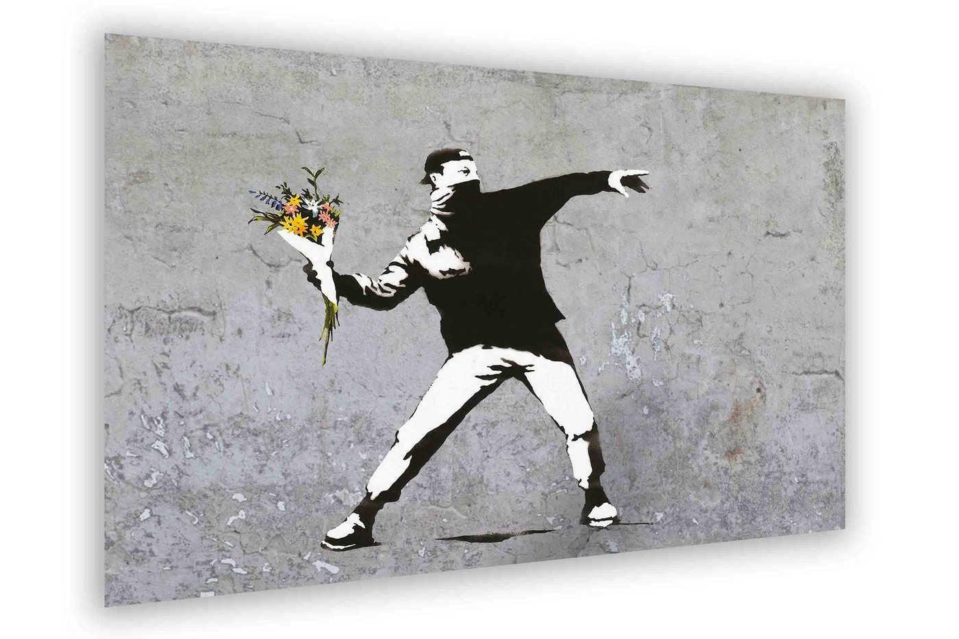 Leinwando Gemälde Banksy bilder Blumenwerfer Flowerriot grey hochkant / Leinwandbilder streetart Graffiti von Leinwando