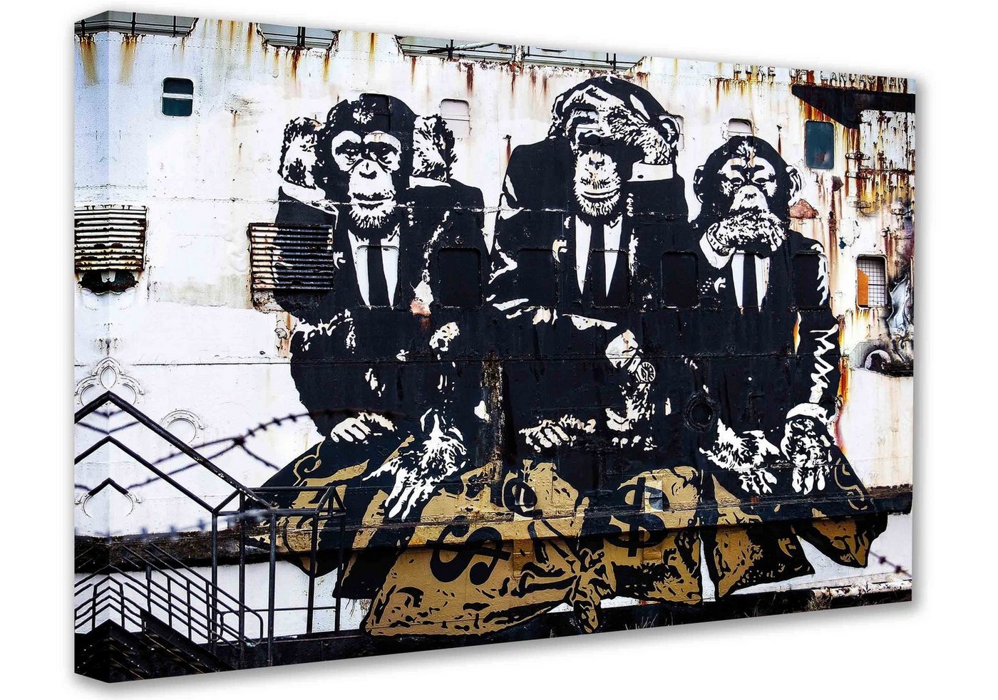 Leinwando Gemälde Gemälde Banksy / Three Monkeys - Drei Affen Banksy Street Art Grafitt von Leinwando
