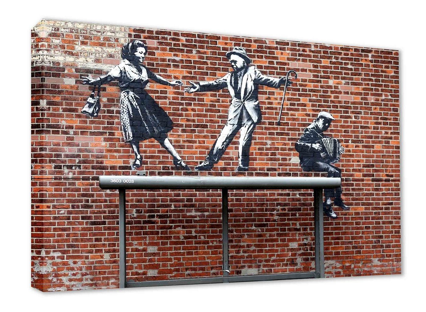 Leinwando Gemälde Leinwandbild / Banksy Alte Leute Tanzen - Quer / Street Art Graffiti Wandbild fertig zum aufhängen in versch- Größen von Leinwando