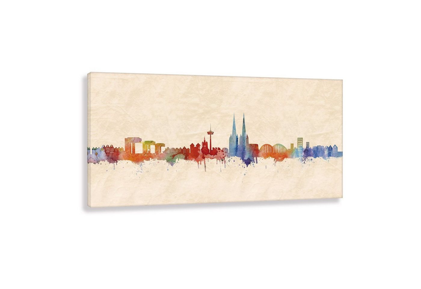 Leinwando Gemälde Leinwandbild / Cologne City - Köln Großstadt in NRW Panorama in Light, Beige, SW / Kunst - Wandbild fertig zum aufhängen in versch- Größen von Leinwando