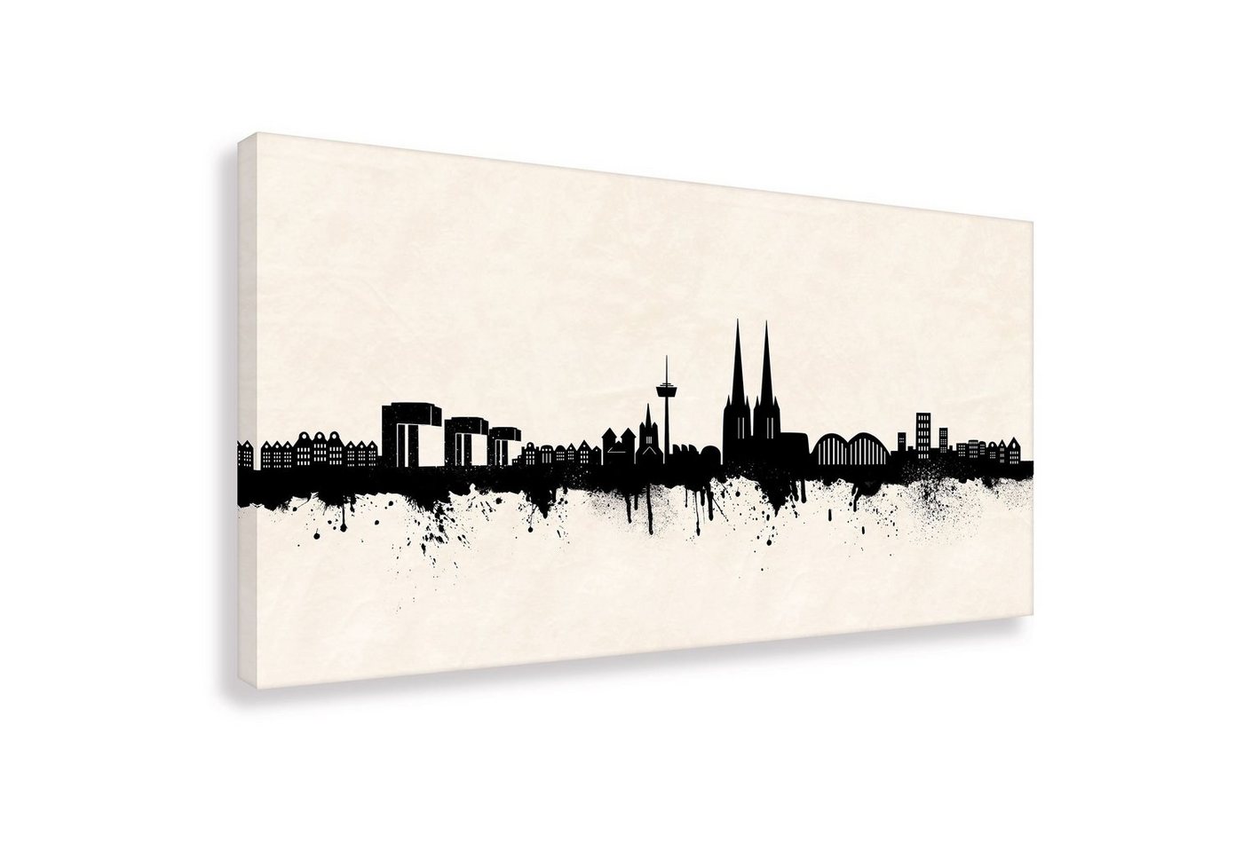 Leinwando Gemälde Leinwandbild / Cologne City - Köln Großstadt in NRW Panorama in Light, Beige, SW / Kunst - Wandbild fertig zum aufhängen in versch- Größen von Leinwando