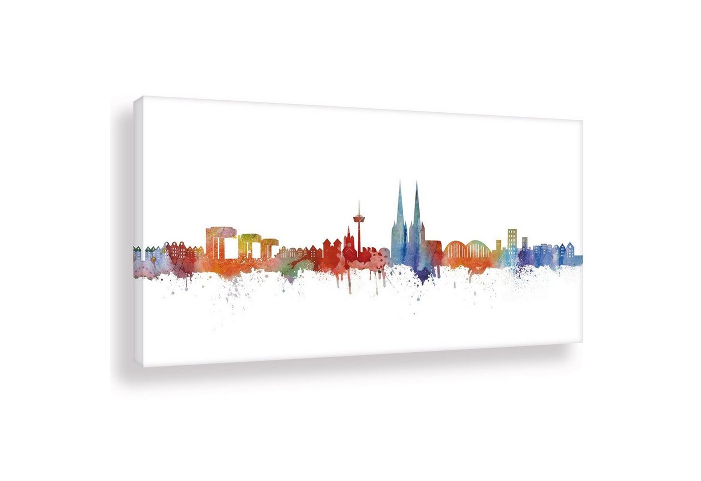 Leinwando Gemälde Leinwandbild / Cologne City - Köln Großstadt in NRW Panorama in Light, Beige, SW / Kunst - Wandbild fertig zum aufhängen in versch- Größen von Leinwando