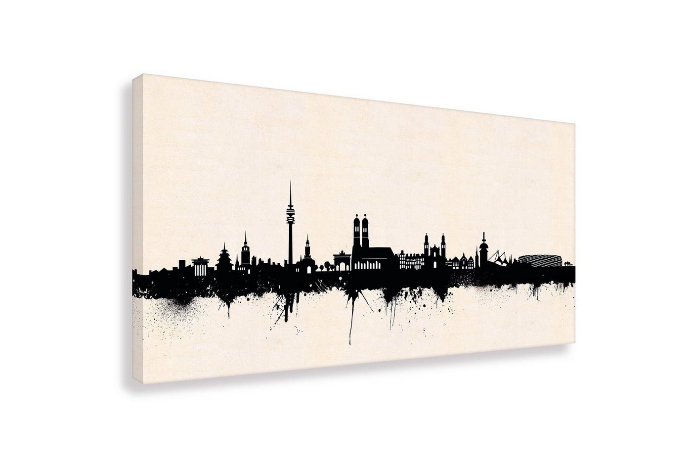 Leinwando Gemälde Leinwandbild / München Panorama Skyline -> Big City Großstadt in Light, Beige, SW / Kunst - Wandbild fertig zum aufhängen in versch- Größen von Leinwando