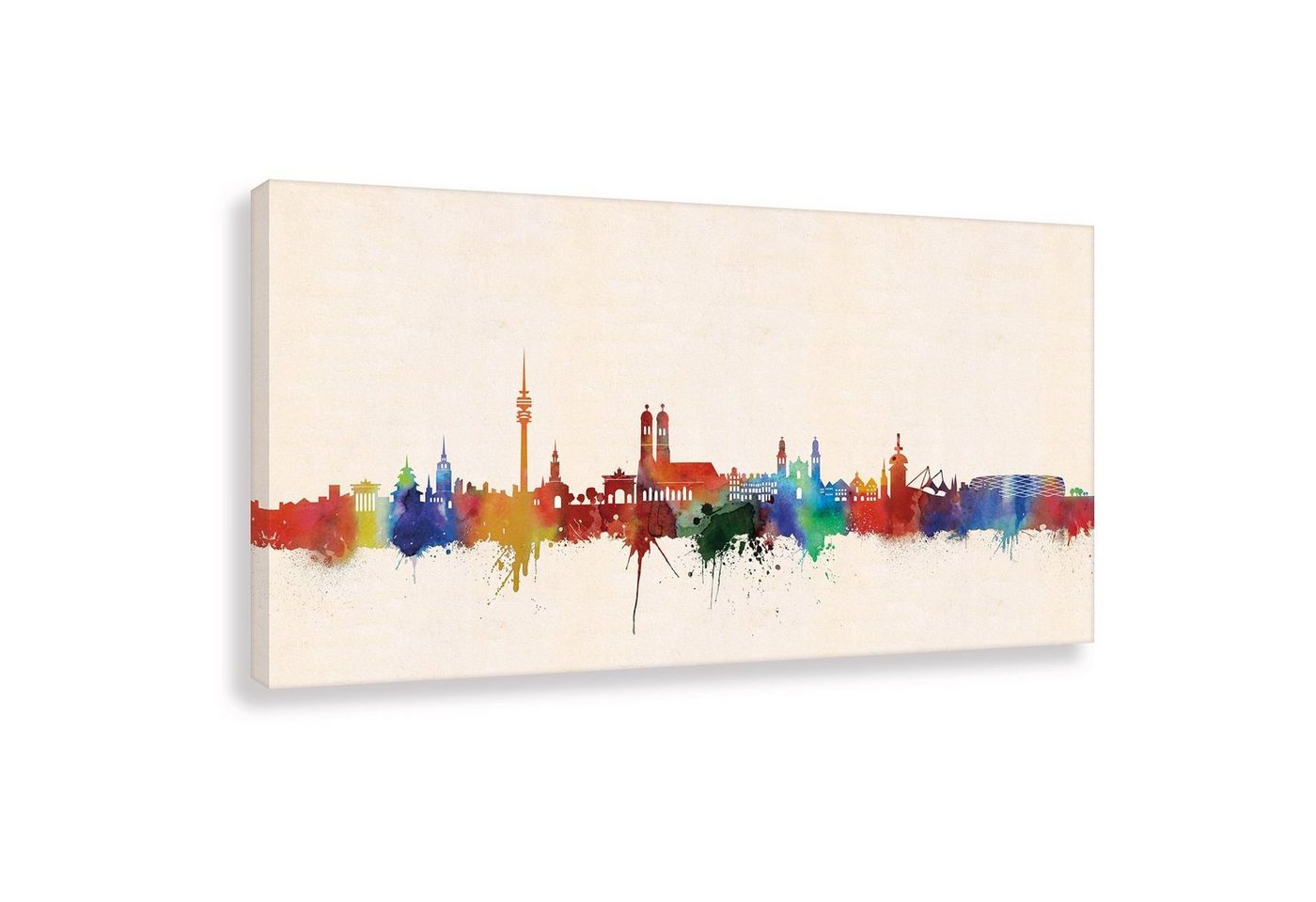 Leinwando Gemälde Leinwandbild / München Panorama Skyline -> Big City Großstadt in Light, Beige, SW / Kunst - Wandbild fertig zum aufhängen in versch- Größen von Leinwando