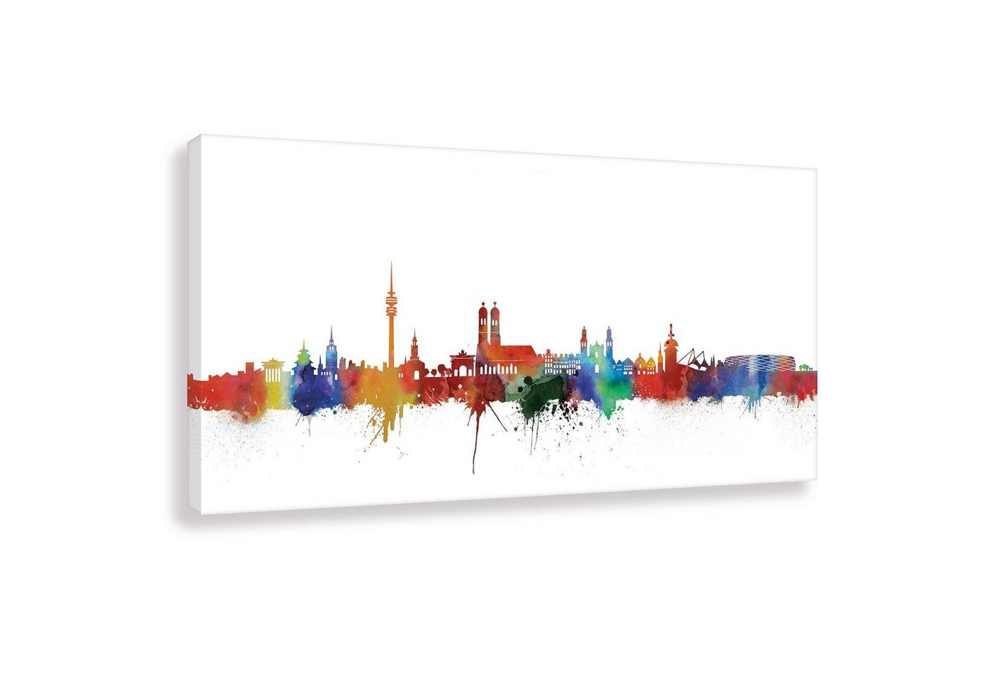 Leinwando Gemälde Leinwandbild / München Panorama Skyline -> Big City Großstadt in Light, Beige, SW / Kunst - Wandbild fertig zum aufhängen in versch- Größen von Leinwando
