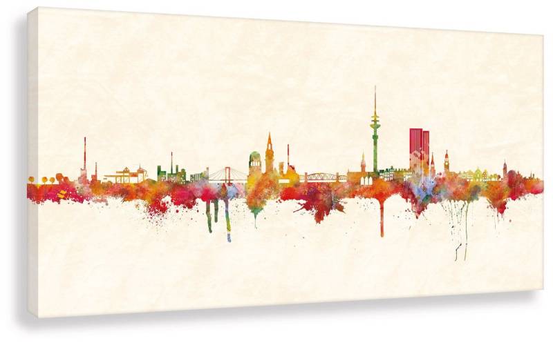 Leinwando Gemälde Leinwandbild von der Stadt Hamburg / Hamburger Skyline Panorama Bild Farbe / Wohnzimmerbild fertig zum aufhängen von Leinwando