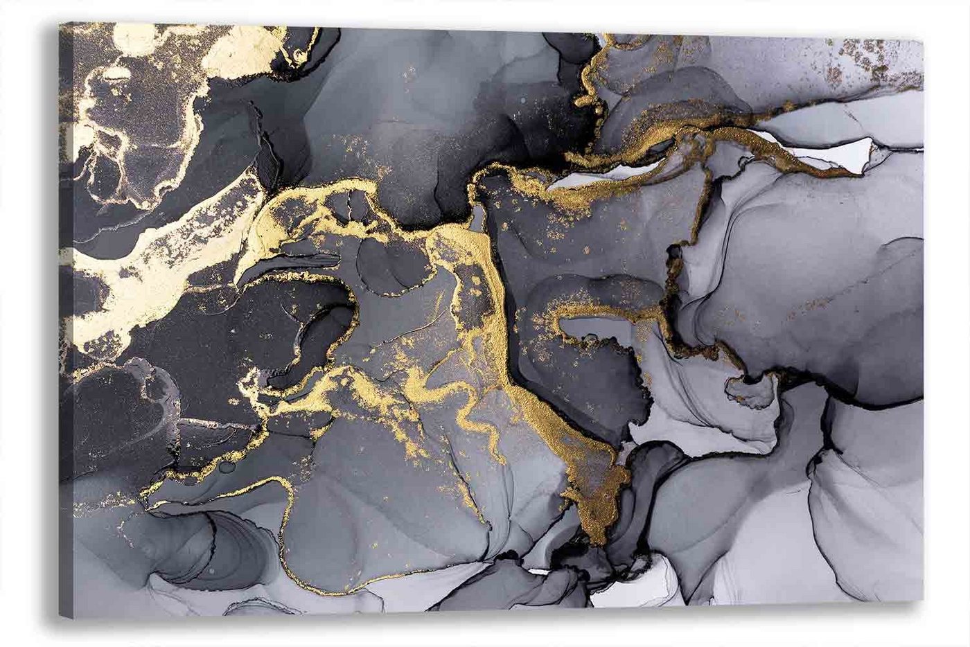 Leinwando Gemälde Wandbild Abstrakt / Abstraktes Liquid - Grau-Gold - Quer von Leinwando