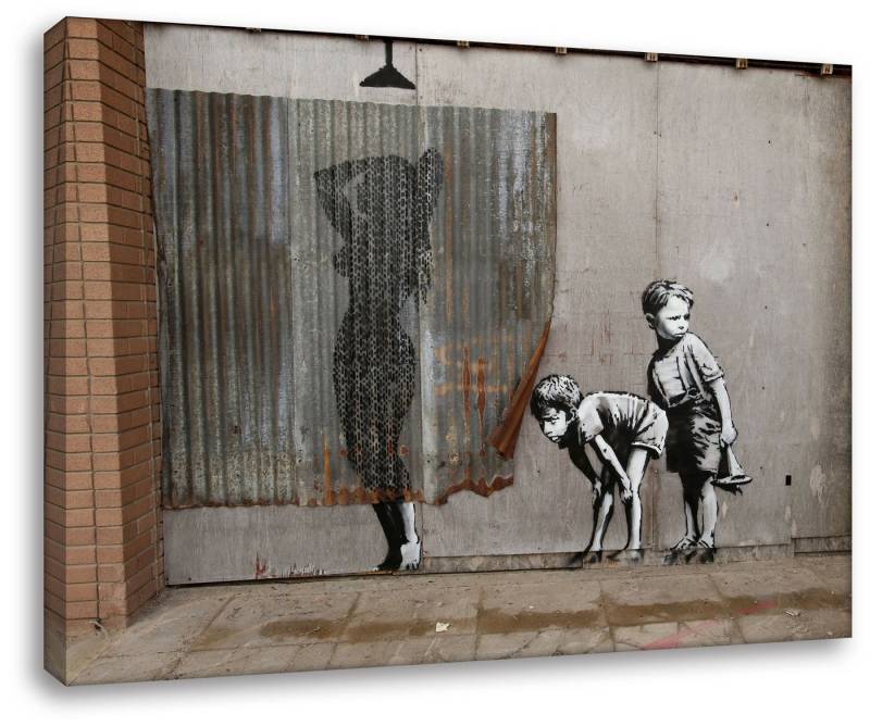 Leinwando Leinwandbild Banksy bild girl women's shower dusche / wohnzimmer bilder street art von Leinwando